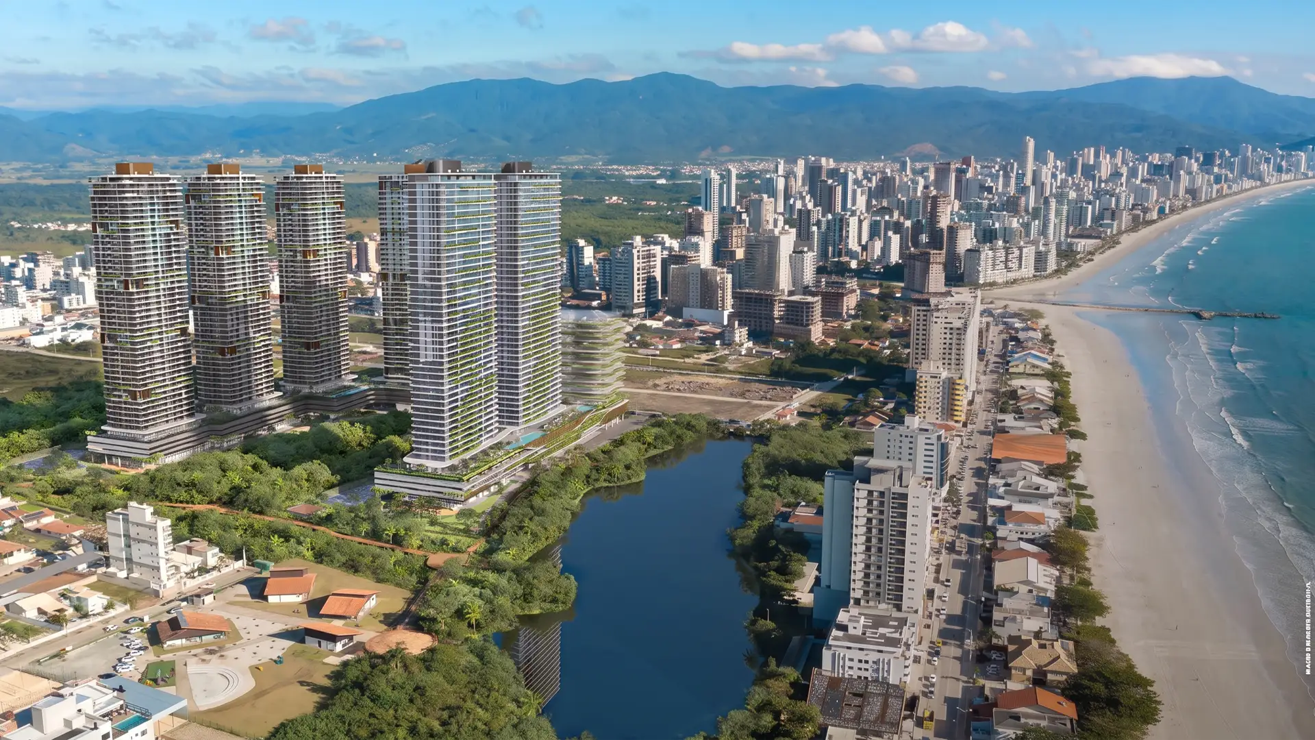 Vista aérea de Porto Belo mostrando excesso de prédios