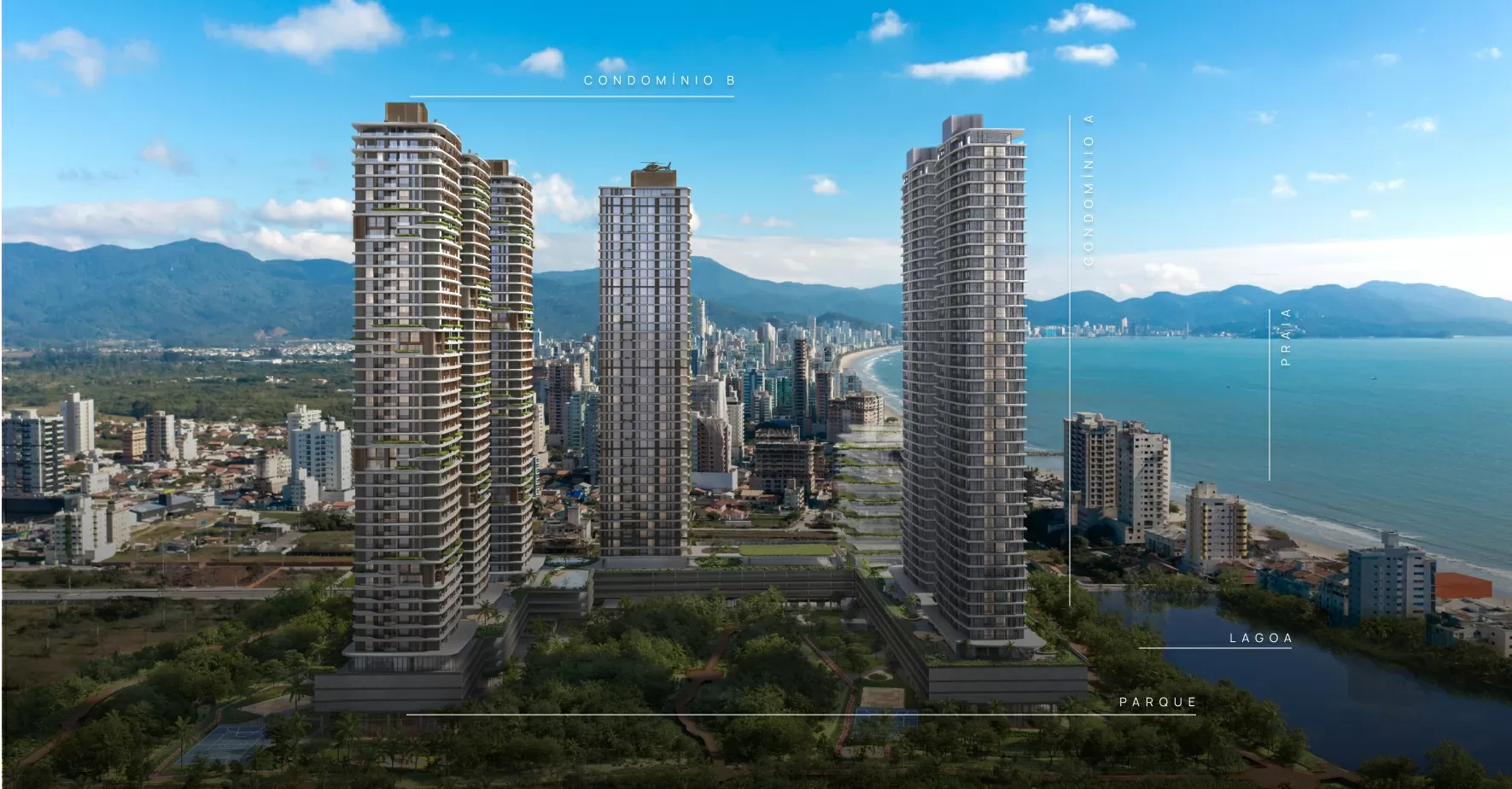 Masterplan Lagom Perequê com amplo espaçamento entre torres